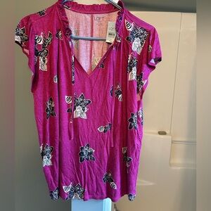 LOFT Pink Tie Front Blouse